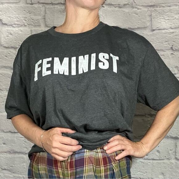 Unisex Anvil Gray Short Sleeve Tee with Bold “Feminist” Graphic - Picture 2 of 6